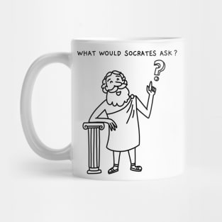 What Would Socrates Ask - Cartoon Below Black Mug